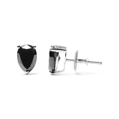 14K White Gold 2.00 Cttw Pear Cut Black Diamond Stud Earrings-2