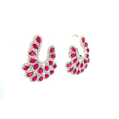 Ruby and Diamond Earring in 18K White Gold - KGT 32275-1